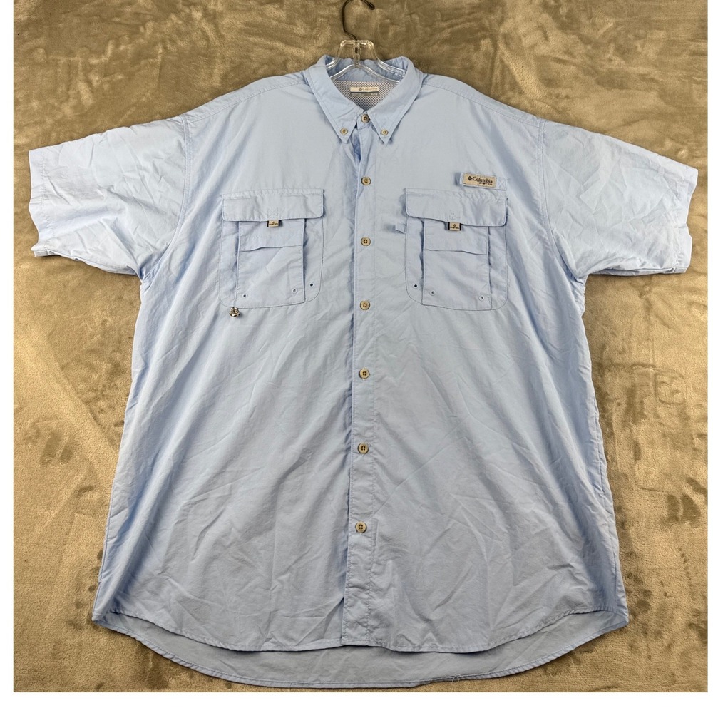 Columbia Shirt Mens XL Bahama II Light Blue PFG Vented Button Down EUC
